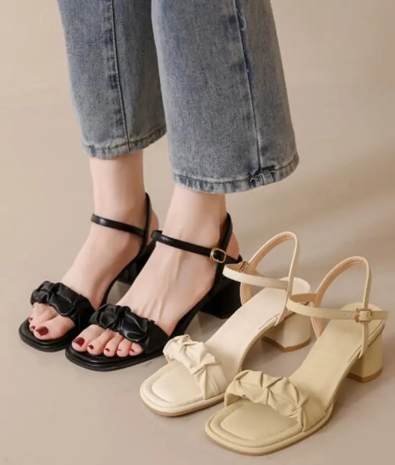 

2023 Summer Elegant Sandals for Women Square Toe Thick Heeled Women Shoes Open Toe High Heels Shoes for Women Zapatos De Mujer