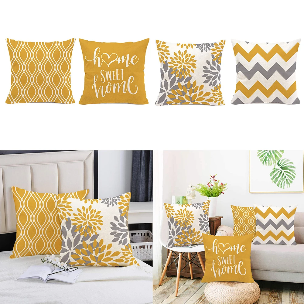 

1 Pc Linen Pillowcase Sofa Cushion Cover Home Decoration Yellow White Geometric Linen Pillow Cover Car Home Sofa Decoration