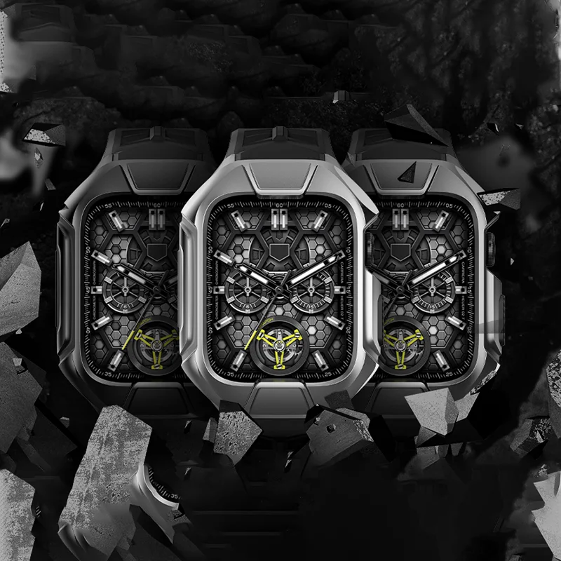 Stainless Steel Case Rubber Strap for iWatch Series 7 44MM 45MM Metal Modification Kit For Apple Watch Band 6 5 4 SE Diy Mod Set