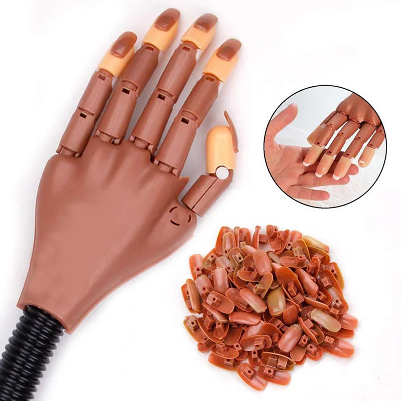 Nail Practice Hand+100pcs Nail Training Practice Tips Nail Art Hands Adjustable Manicure Practice Hand for Trainer Nail Supplies