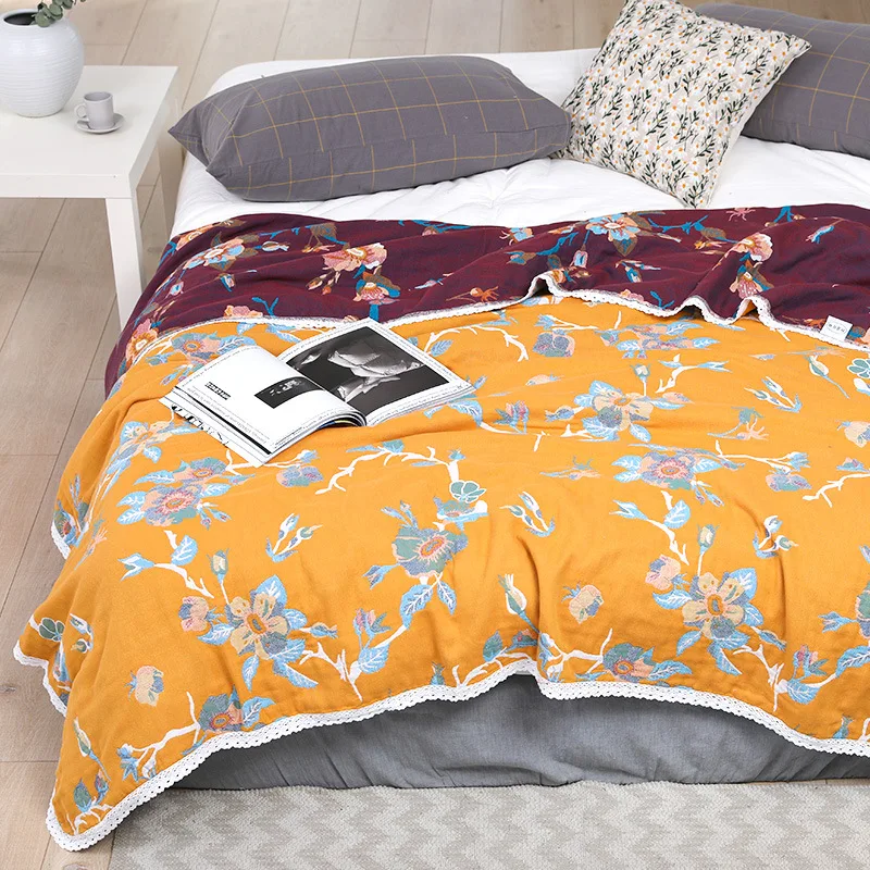 Хлопковое одеяло в скандинавском стиле с маленькими цветами для кровати