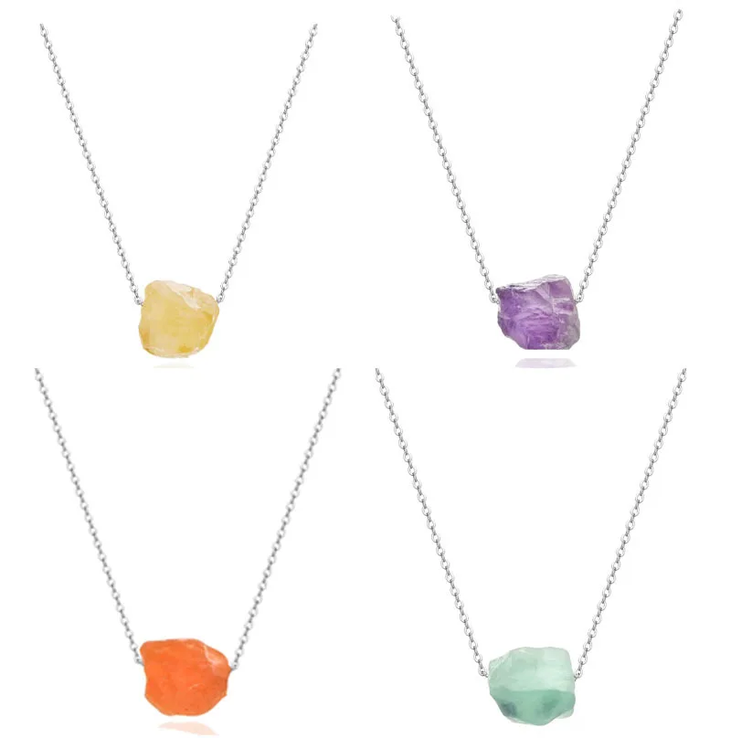 

Fashion Simple Reiki Crystal Raw Stone Pendant Necklace For Women Jewelry Gift Natural Mineral Irregular Crystal Ore Choker