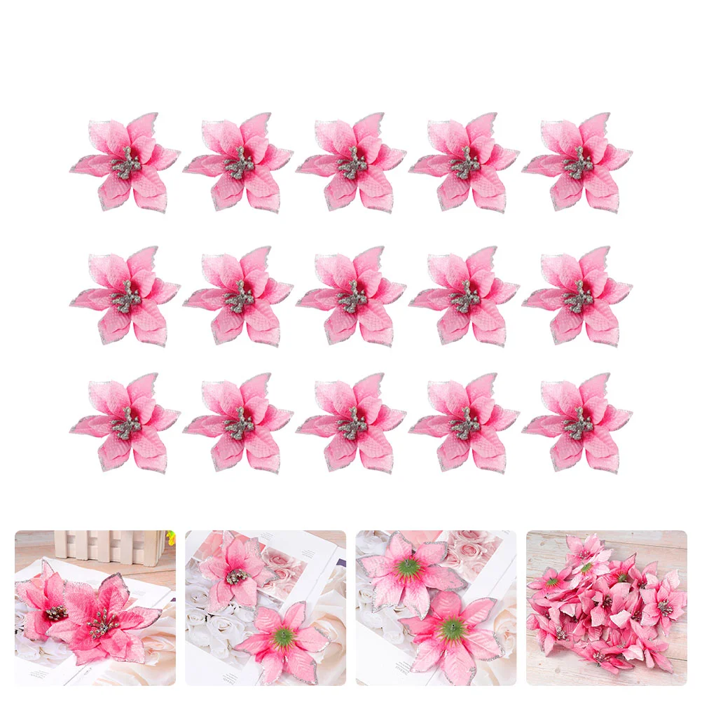 

Flowers Christmas Poinsettia Tree Artificial Flowersilver Glitter Decorations Fake Garland Decoraiton Wreath Holiday Layout Faux