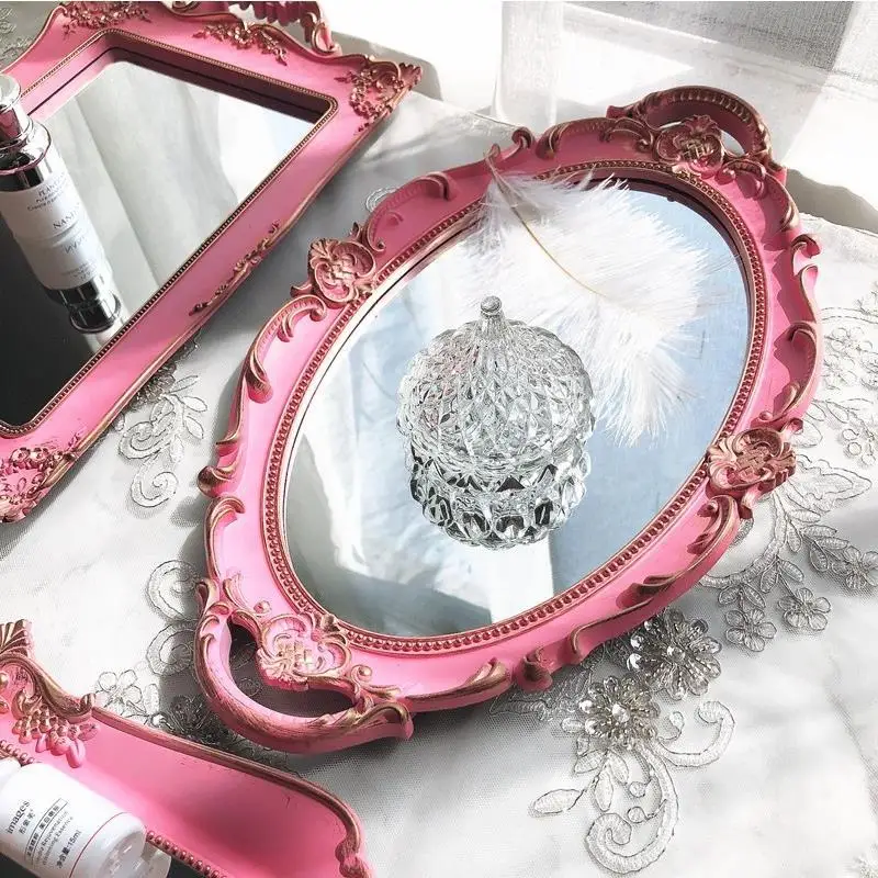 Retro-style European mirror tray jewelry tray wedding storage tray  serving platter  light up rolling tray  plaque  platos