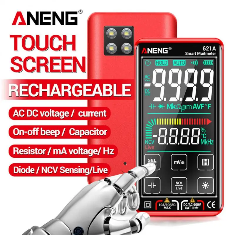 

ANENG Smart Digital Multimeter Touch Screen Multimetro Tester Transistor 9999 Counts True RMS Auto Range DC/AC 10A Meter