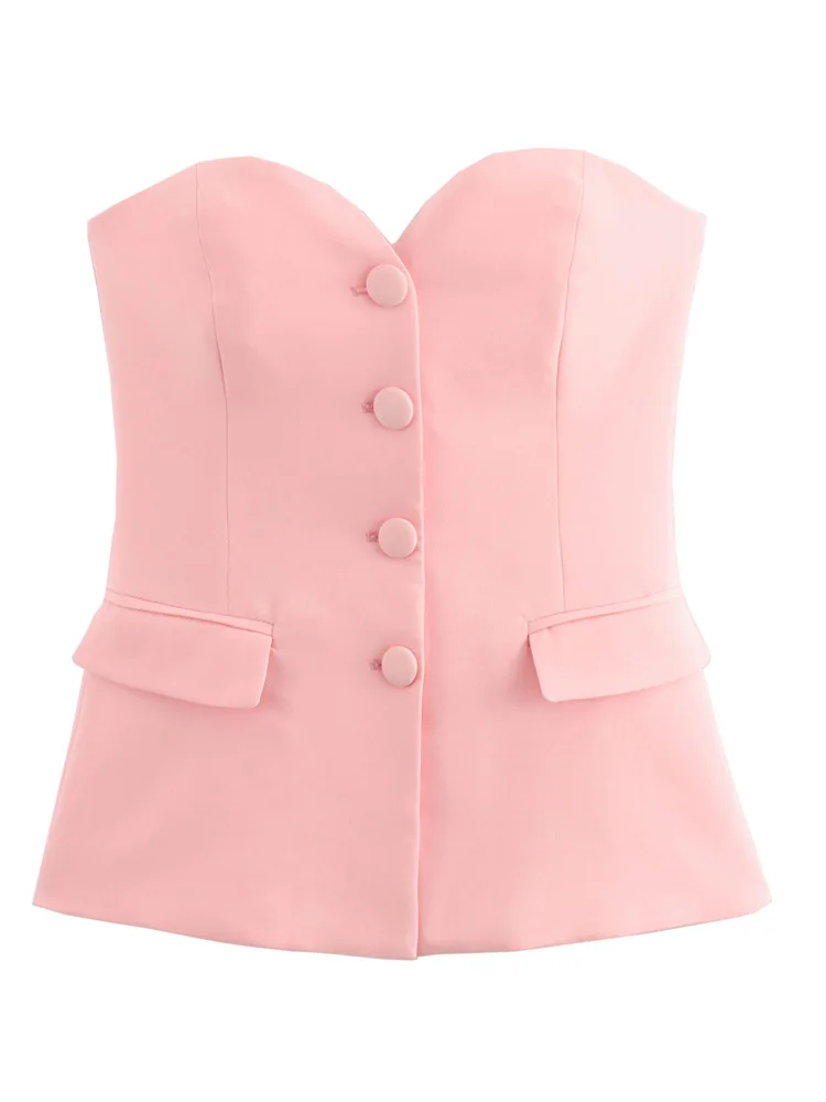 Женский комплект из топа и брюк-бюстье KAOPU ZA на пуговицах с карманами спереди