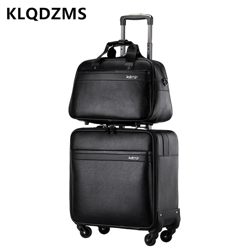 

KLQDZMS 16 Inch Luggage High Quality Men's Business Trolley Bag Set PU Leather Boarding Box Women's Small Rolling Suitcase