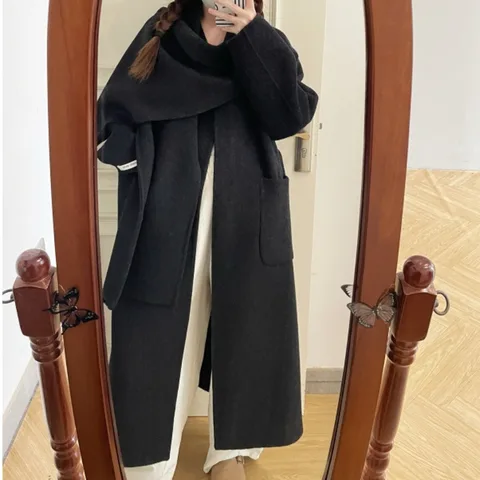 SHENGYAO женское фиолетовое шерстяное пальто oversize