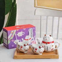 lucky cat ceramic teapot japanese hand gift filter tea set set one pot two cups household cute fun tea set gift