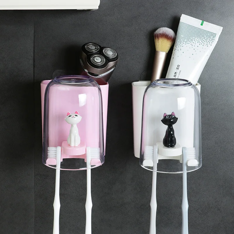

Bathroom Wall Hanging Toothbrush Holder Wall Mounted Toothbrush Tumbler Rack Shaver Makeup Brush Holder Bathroom Shelf