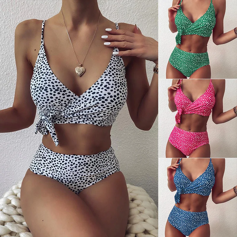 

Sexy floral cross tie high waisted split bikini swimsuit swimwear for women