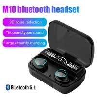 m10 tws wireless headphones bluetooth compatible 5 1 earphones game music headset hd call led display waterproof with microphone