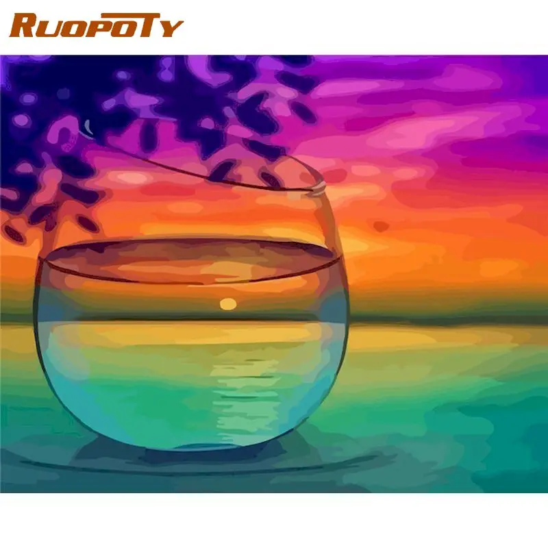 

RUOPOTY Cup Scenery Oil Painting By Numbers Kits For Adults Children 60x75cm Framed On Canvas Handmade DIY Gift Home Decors