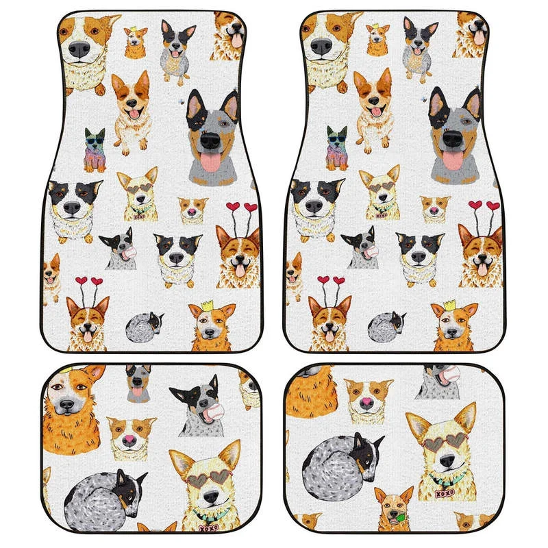 

Cute Dog Face Pattern Car Floor Mats Custom Car Accessories 4PCs Pack