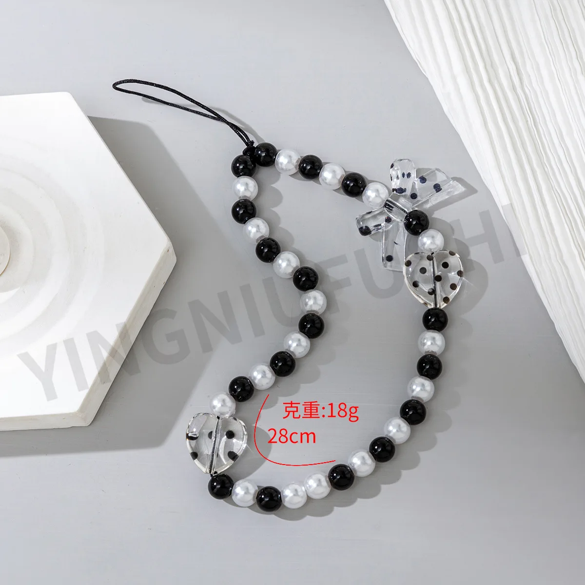 Black and White Acrylic Mobile Phone Chain Ladies Mobile Phone Lanyard Pendant Key Strap Wholesale
