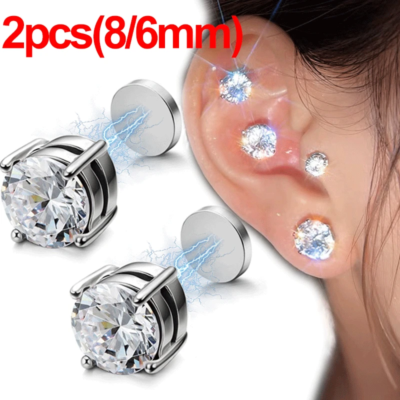 Fashion Magnetic Stud Earring Men Women Shining Magnet Ear Studs Zircon Stone Ear Clip Non-piercing Earrings Jewelry Accessories