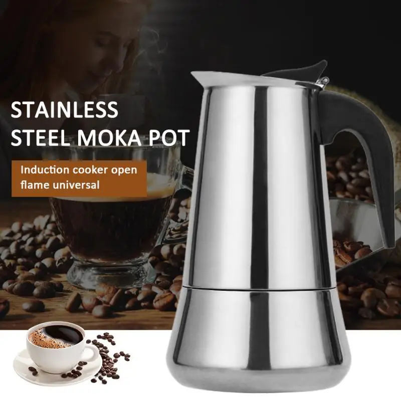 

Hot Sale European Style Espresso Maker Stainless Steel Mocha Pot Coffee Filter Pot Household Kitchen Coffeeware 100-450ml