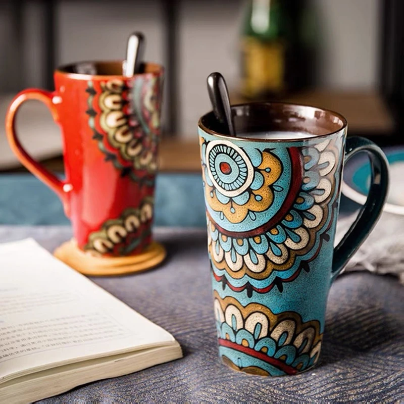500ml Luxury Ceramic Coffee Mug Retro Creative Large-capacity Milk Office Water Cup and Mugs with Lid Spoon Birthday Gift
