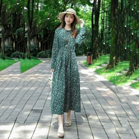fashion floral loose long dress women 2022 spring retro floral cotton linen dress casual long sleeve womens printed robe