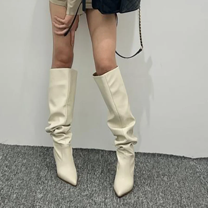 Женские высокие сапоги до колена элегантные женские с острым носком на тонком