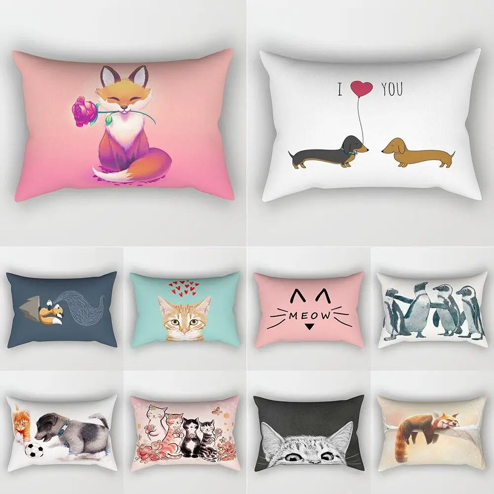 

Lovely Cartoon Small Animal Elegant Couple Home Living Room Bedroom Decorative Rectangle Pillow Case Sofa Cushion Cover 30x50 Cm