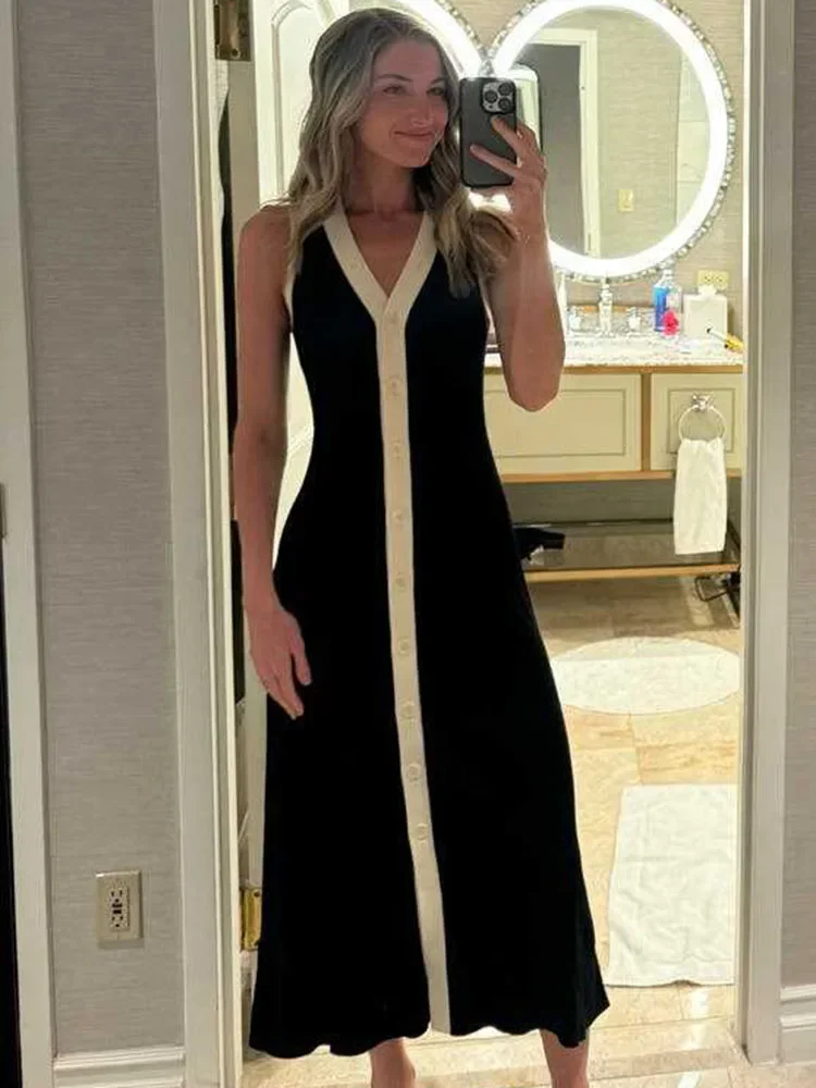 Женское длинное трикотажное платье-кардиган с V-образным вырезом