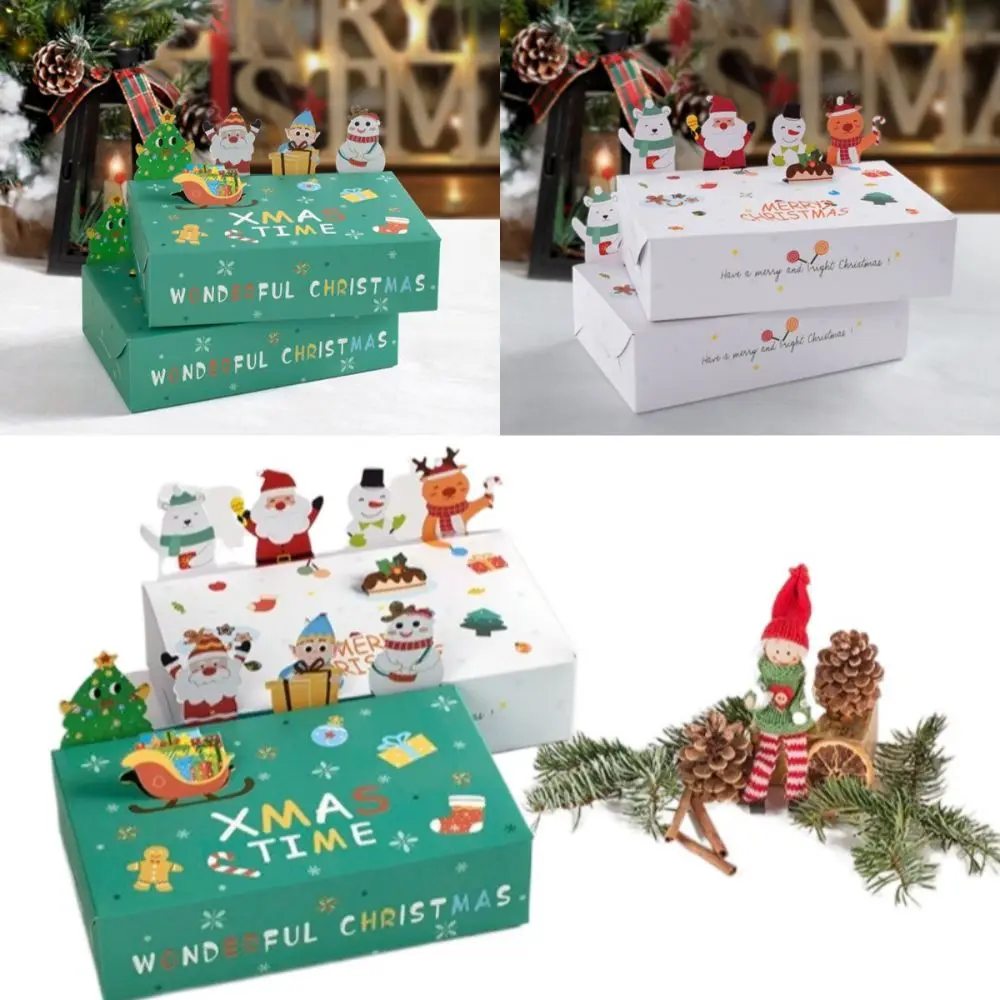 10 шт. коробки из крафт-бумаги с Рождеством 3D складной футляр для конфет ручной