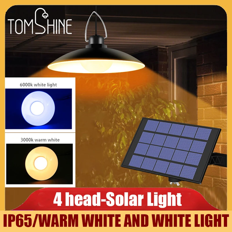 Lámpara Solar colgante para exteriores, luz colgante de cuatro cabezales con Panel ajustable, Sensor de iluminación de encendido/apagado automático, resistente al agua IP65