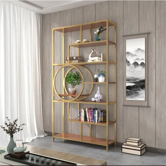 

Office partition Nordic bookshelf floor metal gold shelf decoration creative light luxury floor multi-layer