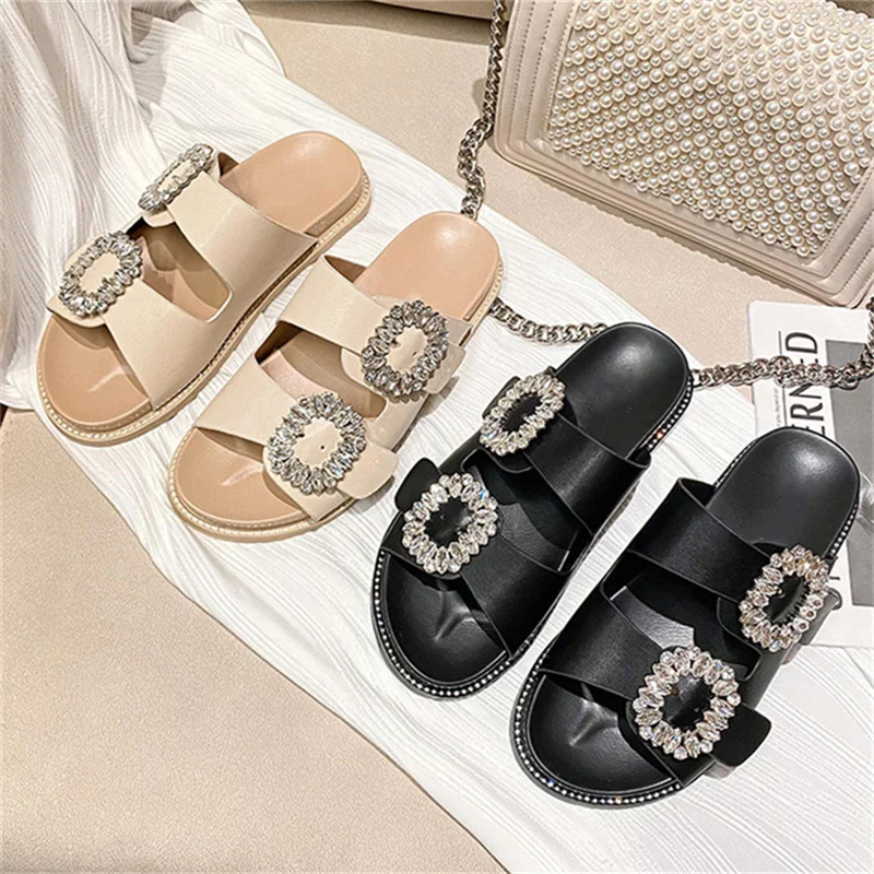 

Rhinestone Square Buckle Zapatos Mujer Shoes For Women Platform Ladies Shoes Slippers Chaussure Eté Femme Women's Shoes