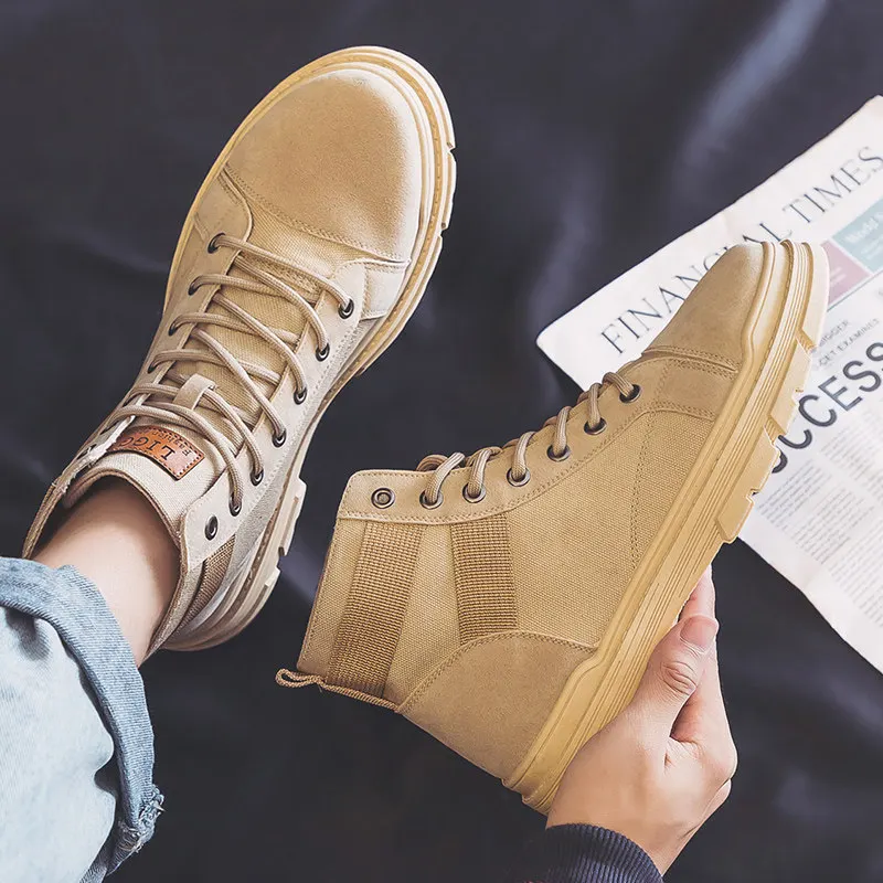 

Spring and Autumn Pop Motorcycle Ankle Boots Male Casual Boots for Men Lace-Up Tooling Shoes Man Fashion Men's Martin Boot