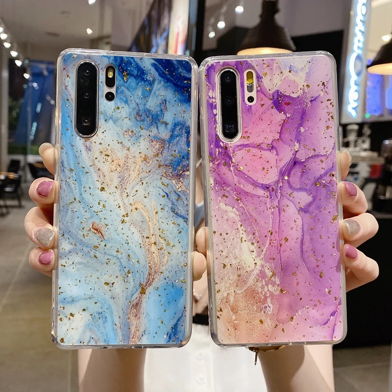 

Luxury Marble Glitter Phone Case For HUAWEI P30 P40 Pro Plus Lite 5G Mate 20 30 Pro Shockproof Soft Silicone Cases Cover