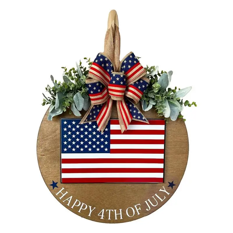 

Wreath Patriotic Sign July 4th Independence Day Decoration Red White Blue Plaid Celebrate Freedom Hoop Decor For Showing Love