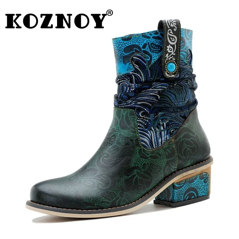 Koznoy 4 5 см кожаные ботинки из овчины с вышивкой женские до середины икры на молнии