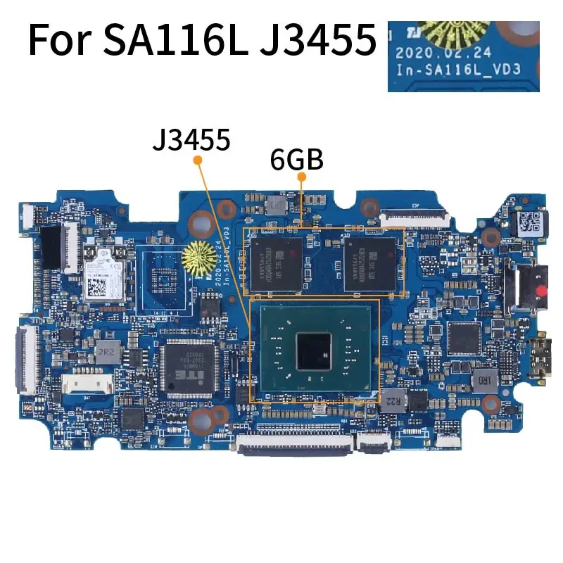 

For SA116L J3455 Notebook Mainboard SA116L_VD3 6GB SREKK Laptop Motherboard