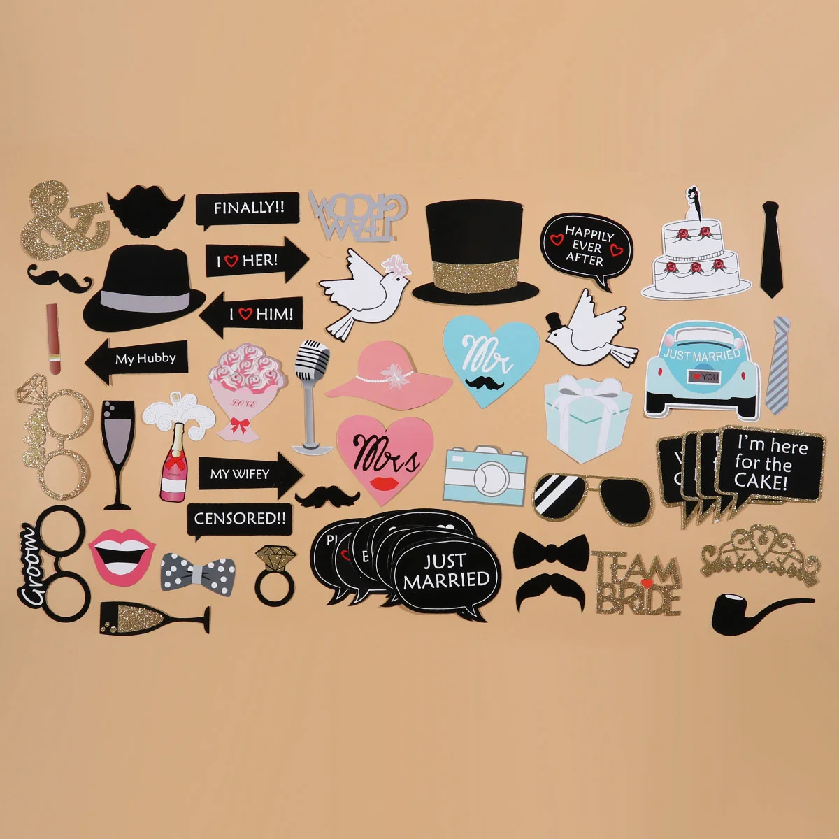 

53pcs Wedding Party Photobooth Props Beard Lips Party Decorations Camera Cocktail Photo Booth Props