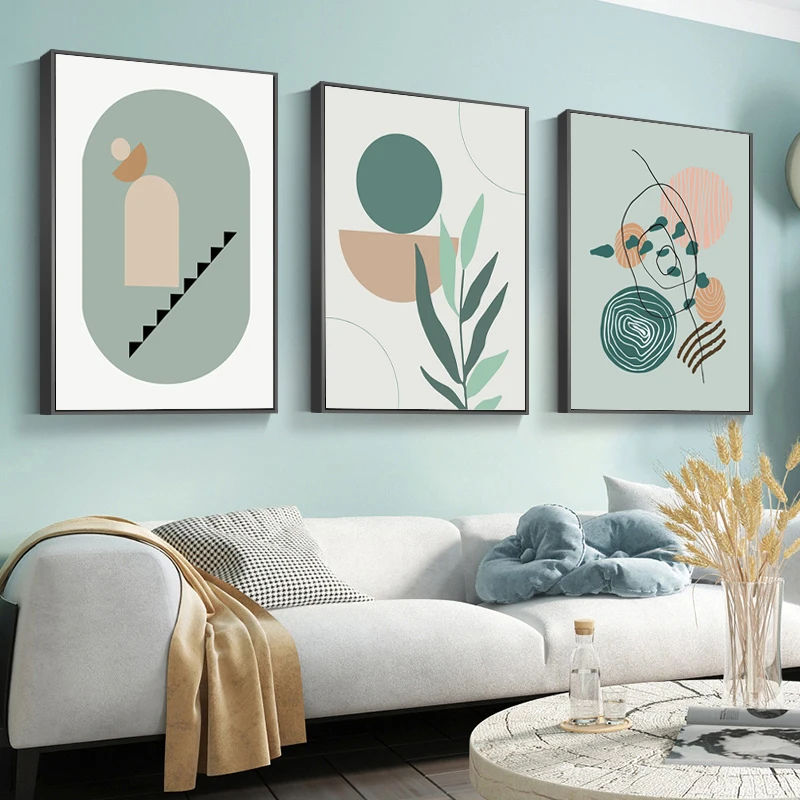 

Abstract Geometric Line Leaf Nordic Posters and Prints Boho Wall Art Canvas Painting Modern Wall Pictures for Living Room Decor