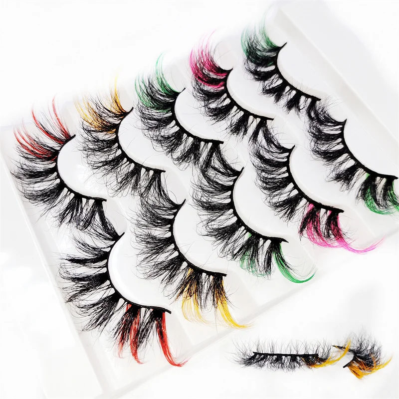 

Colorful Eyelash Natural Fluffy Coloured Eyelashes With Color Streaks For Makeup Party Colored Mink Fake Lashes Bulk Wholesale