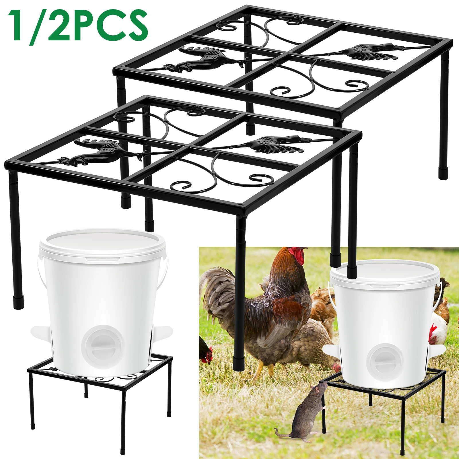 

New 1/2Pcs Metal Stand for Chicken Feeder Waterer Heavy Duty Iron Chicken Waterer Buckets Stand Square Decorative Support Rack