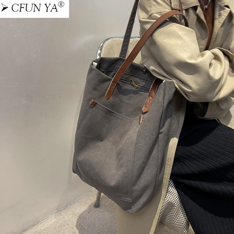 

Весенняя Холщовая Сумка-тоут CFUN YA 2023, женская сумка, винтажная сумка-мессенджер, большой кошелек, хаки, сумки для покупок, школьные сумки для ...