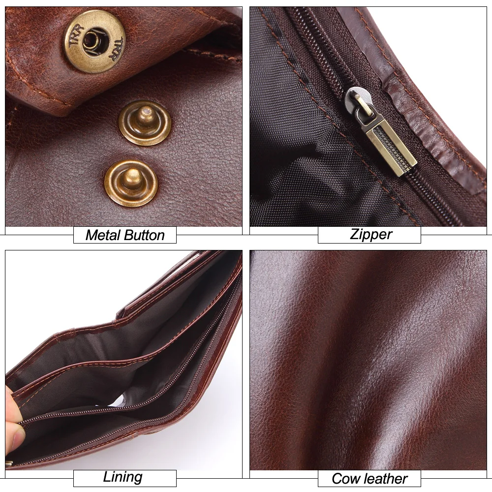 Кошелек мужской из натуральной кожи с RFID-защитой многофункциональный винтажный