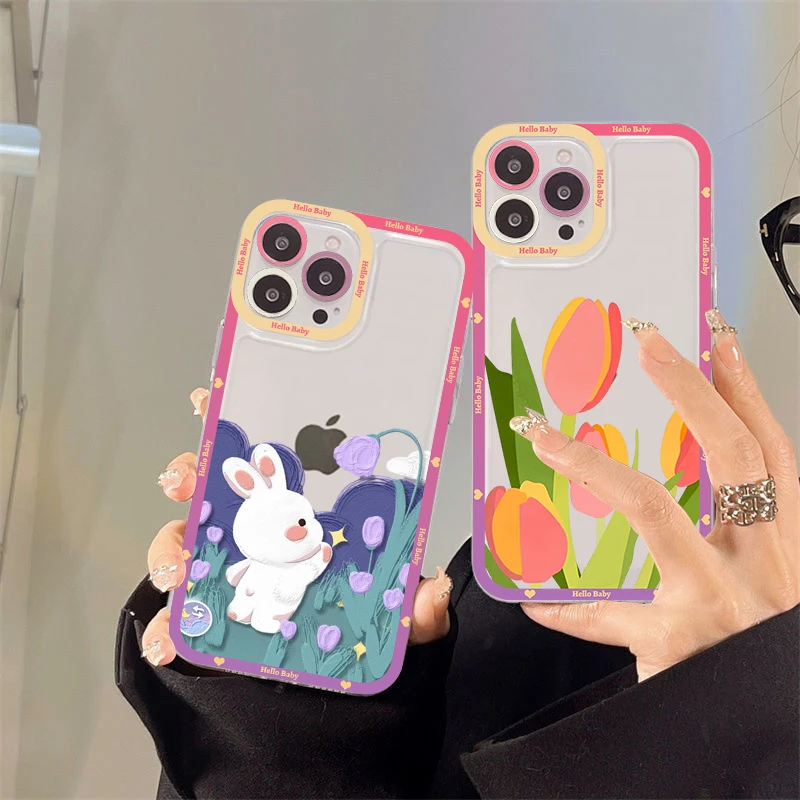 

Tulip Flower Cute Phone Case For IPhone 11 12 13 Mini Pro XS MAX 8 7 6 6S Plus X 5S SE 2020 XR Clear Case