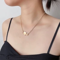 simple thin chain single layer necklace creative fashion geometric lock pendant necklace