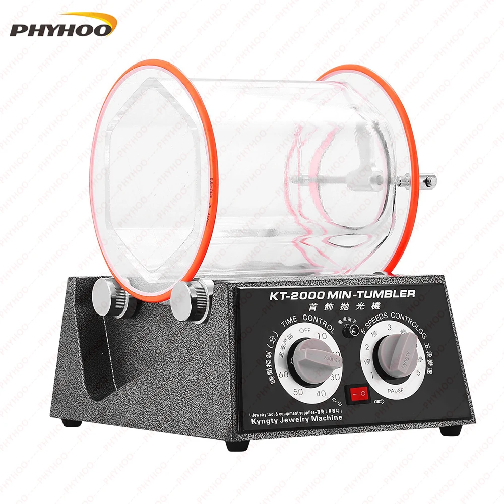PHYHOO KT2000 Jewelry Polisher Rotary Tumbler Bead Surface Cleaner Drum Polishing Finisher Machine with Timer for Chamfering 5kg