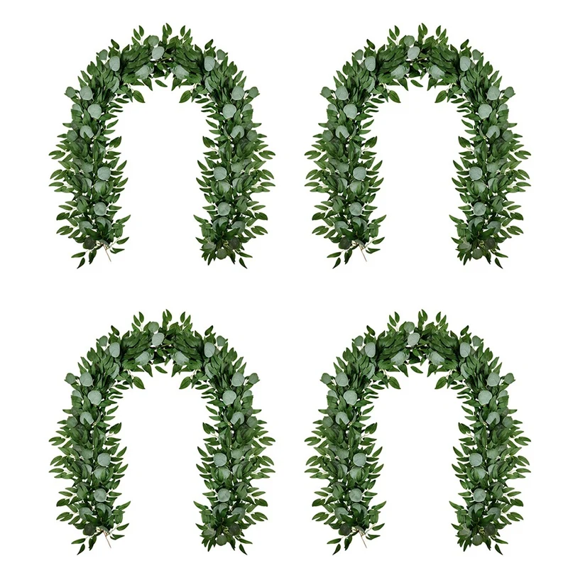 

4X Artificial Eucalyptus And Willow Vines Faux Garland Ivy For Wedding Backdrop Arch Wall Decor Table Runner Vine