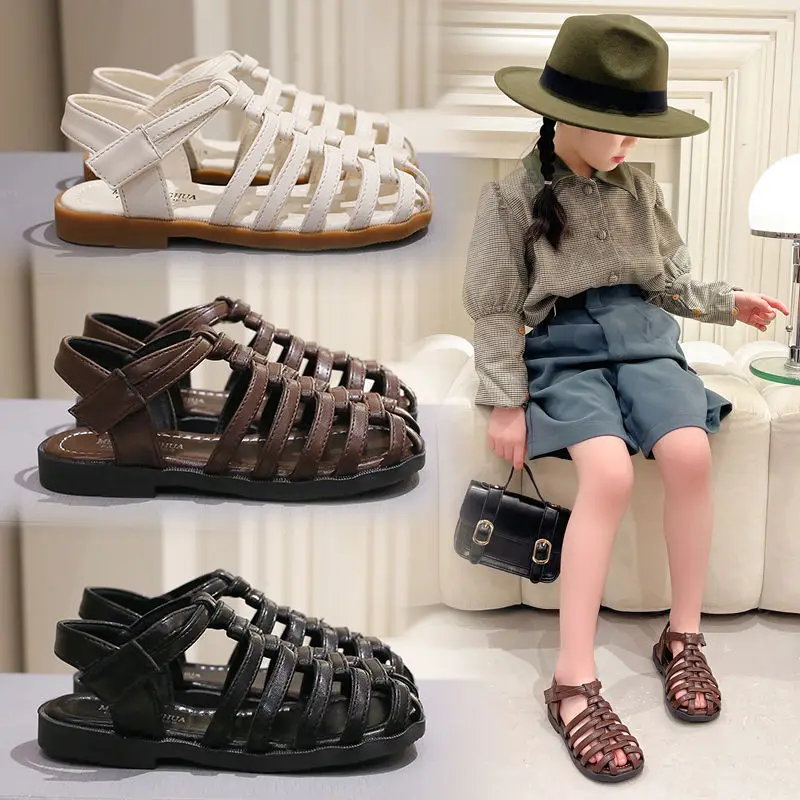 

Сандалии для девочек, летние новые детские сандалии, модные сандалии в стиле принцессы, мягкая однотонная обувь в римском стиле для девочек,...