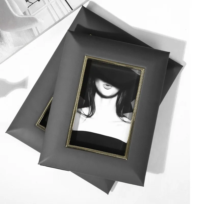 Настольная фоторамка с металлической и искусственной кожей современная роскошь