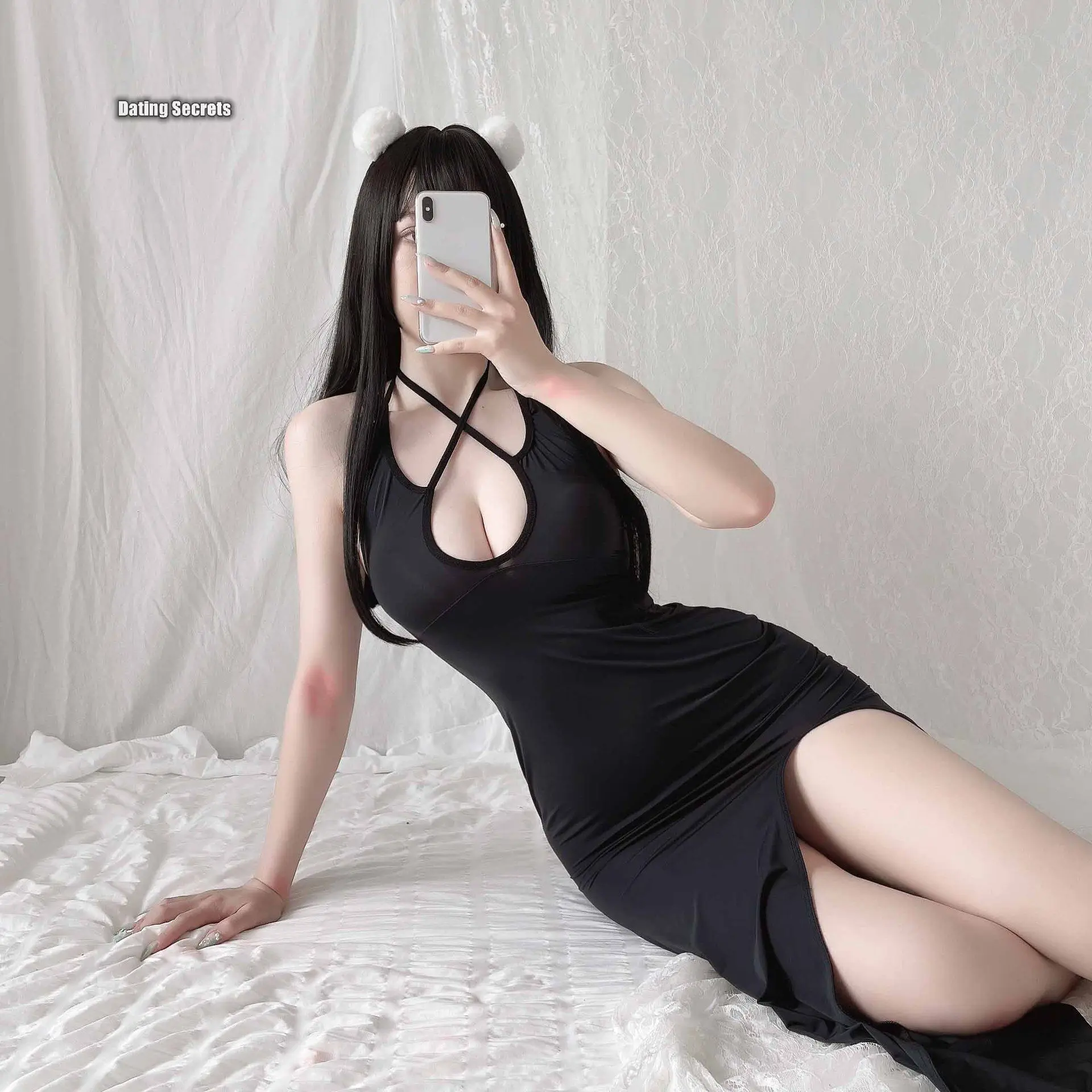 

Transparent Split Long Skirt Sexy Lingerie Nightclub Skirt Thin Thin Ribbon Skirt Sexy Skirt Deep V Leakage Breast Leakage Back