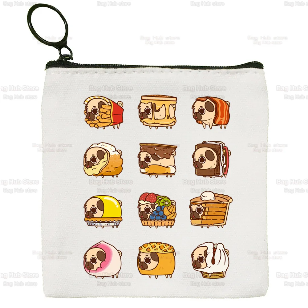 Pug Anatomy Canvas Coin Purse Canvas Bag Small Square Bag Cute Cartoon Dog Pet Key Bag Storage Bag Card Bag Cartoon Coin Bag