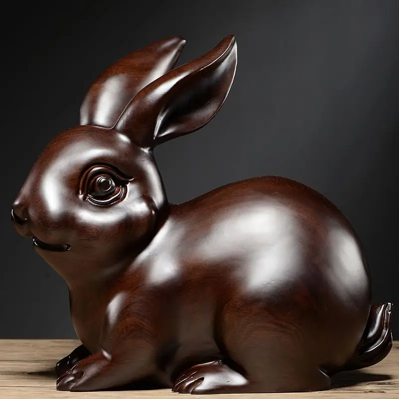 

Wood Rabbit Decoration Solid Wood Carving Animal Twelve Zodiac Home Living Room Decor Mahogany Crafts